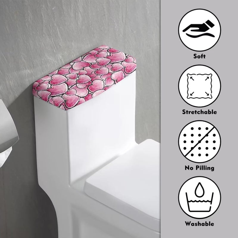 Tesivruno Heart Shape Pattern Toilet Tank Lid Cover for Bathroom, Machine-Washable Valentine's Day Decor Toilet Tank Dust-Proof Cover Fits Most Toilets Tanks, Pink - Image 3
